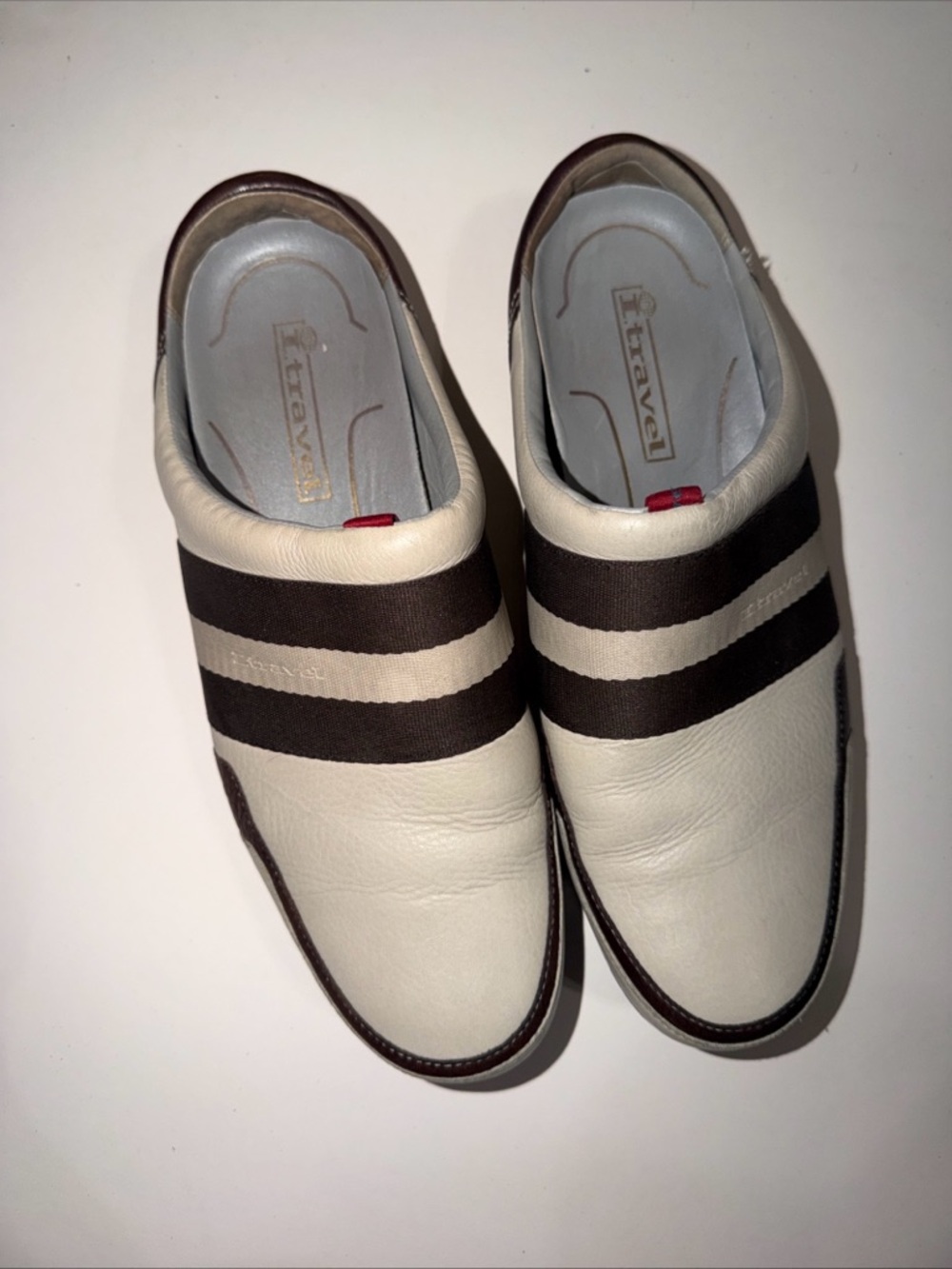Rockport/ I. Travel  Men's Slip-On Loafers in Cream and Brown Stripes size 10.5